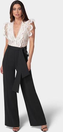 Bebe Ruffle Lace Jumpsuit in White/black at Nordstrom, Size X-Large