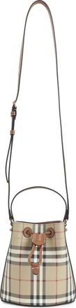 Burberry Tassen, Dames, Beige, ONE Size, Katoen, Mini Bucket Bag met Check-patroon