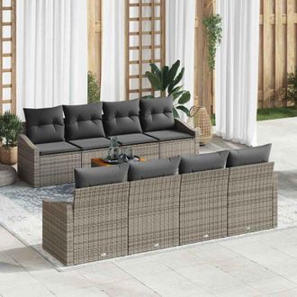 vidaXL Conjunto De Sof&aacute; De Jard&iacute;n Con Coj&iacute;n 9 Pcs Gris Polirat&aacute;n Vidaxl