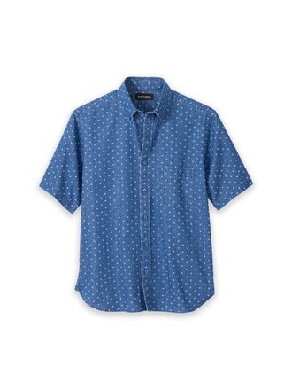 Paul Fredrick Cotton Denim Geometric Dot Casual Shirt