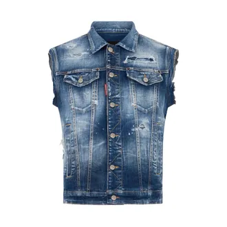 Dsquared2 Vests, male, Blue, Size: M Raw-cut Hem Waistcoat