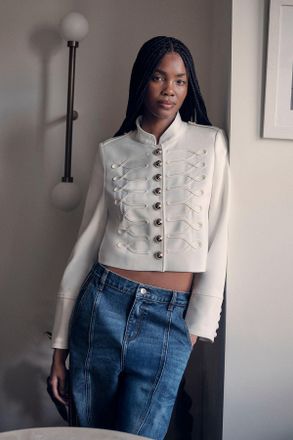 Karen Millen Womens Compact Stretch Tape Detail Military Jacket - White Cotton - Size 12 UK