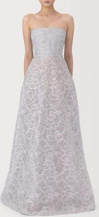Sau Lee Yvonne Floral Embroidered Strapless Gown in Silver Grey at Nordstrom, Size 10