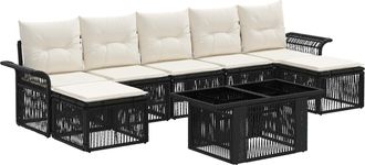 vidaXL Conjunto De Sof&aacute;s De Jard&iacute;n 8 Uds. Negro Y Blanco Crema Vidaxl