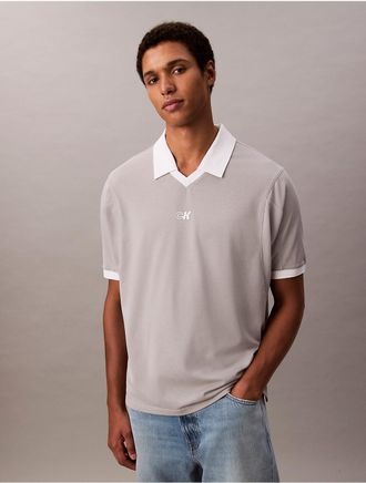 Calvin Klein Jeans Calvin Klein Mens Sport Monogram Logo Classic Polo Shirt - Grey - XS