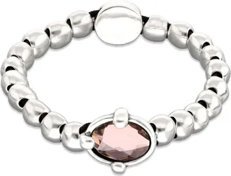 UNOde50 Sterling Silver Plated Ball Elastic Bracelet with Pink Faceted Crystal at Nordstrom, Size Medium