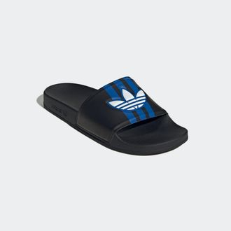 adidas Badesandale ADIDAS ORIGINALS ADILETTE, Gr. 40,5, schwarz (core schwarz, blau, cloud wei&szlig;), Synthetik, Schuhe Badesandale, Badelatschen