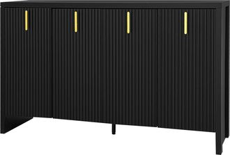 STILVORA Aparador Con 4 Puertas Y Estantes Regulables, Tiradores Dorados, Estilo Moderno, En Tablero De Part&iacute;culas, 140&times;38&times;80 Cm, Negro