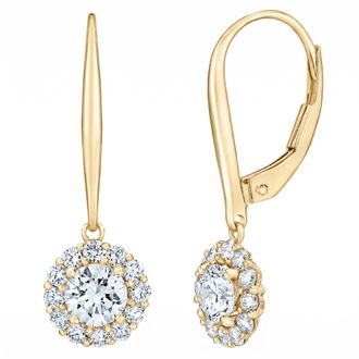 Pompeii3 1Ct Diamond Floral Shape Studs Lab Grown Earrings White or Yellow Gold