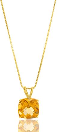 MAX + STONE 14k Yellow Gold 8mm Cushion Cut Gemstone Pendant Necklaces with 18 inch Box Chain