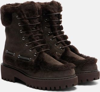 Brunello Cucinelli Monili shearling-trimmed suede lace-up boots