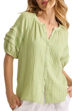 Tommy Bahama Lace Inset Cotton Gauze Button-Up Shirt in Lt Rosemary at Nordstrom, Size X-Small