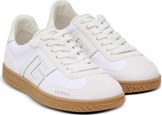 Balmain Leather And Canvas Balmain Swan Trainers in White at Nordstrom, Size 41 Eu