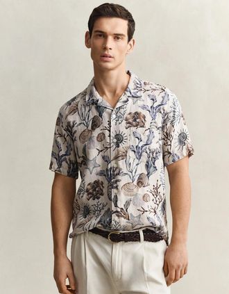 GANT Mens GANT Mens Regular Fit AOP Camp Collar Shirt - 200 Oat Beige - Size: 38/Regular