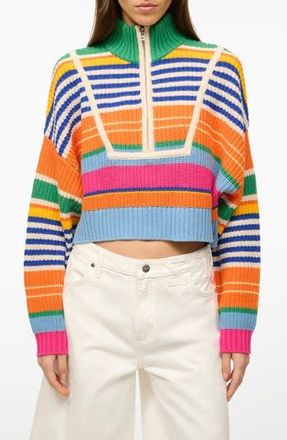 Staud Stripe Crop Cotton Blend Sweater in Multi Bayadere Stripe at Nordstrom Rack, Size X-Small
