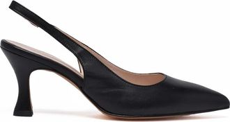 Brera Artigiani di Milano Black Pointed-Toe Curved-Heel Leather Slingback Pumps