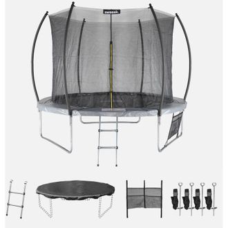 Sweeek Cama El&aacute;stica 305cm Con Red Interior Y Pack De Accesorios, Mars Inner Xxl, Gris, 303x303x76 Cm