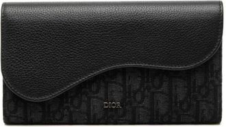 Dior Pre-owned Wallets, male, Black, Size: ONE SIZE Pre-owned Oblique Saddle Canvas Leather Long Wallet