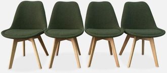 Sweeek Sweeek - Silla escandinava de haya y borreguito, set de 4, Nils borreguito, Kaki oscuro, 47x55x81 cm