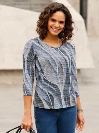 Casual Looks 3/4-Arm-Shirt CASUAL LOOKS Rundhals-Shirt, Damen, Gr. 36, blau (taubenblau, hellgrau, bedruckt), 48% Polyester, 48% Viskose, 4% Elasthan, gemustert, m
