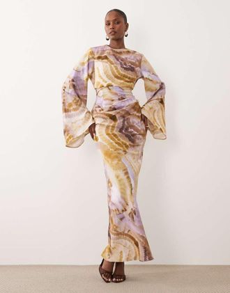 Asos Vestito lungo avvitato a maniche lunghe con stampa astratta-Multi