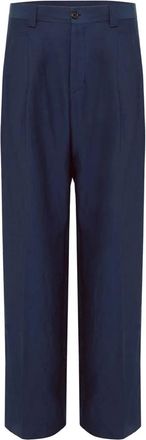 Laneus Broek met Klepzakken en Knopen - Heren - Straight fit broeken - Blauw - M - Linnen - Broeken