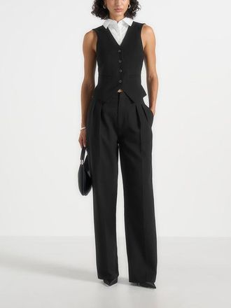 Mani&egrave;re De Voir Irene Collar Detail Cinched Suit Vest in Black/white at Nordstrom, Size 10