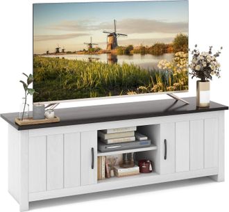 Costway Costway - Mueble Tv De Hasta 65 Pulgadas, Muebles De Sal&oacute;n De 2 Puertas, Mesa Consola Moderna Con 2 Estantes De Almacenaje, Centro De Entretenimiento 