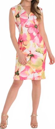 Frank Lyman Design Scuba Floral Dress In Fushia/yellow