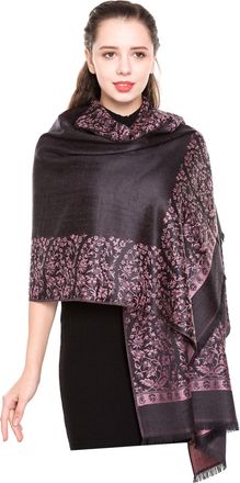 World of Shawls Reversible/Two Sided Print Self Embossed Pashmina Feel Wrap Scarf Stole Scarves Shawl (Black/Pink)