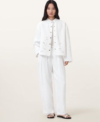 AllSaints Cotton Clary Relaxed Fit Cotton Shacket, Size: UK 14/US 10