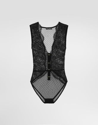 Dolce & Gabbana Lace Bodysuit With Plunging Neckline - Woman Underwear Black 1