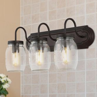 Jonathan Y Designs Gaines 19.3 3-Light Farmhouse Industrial Iron Mason Jar LED Vanity