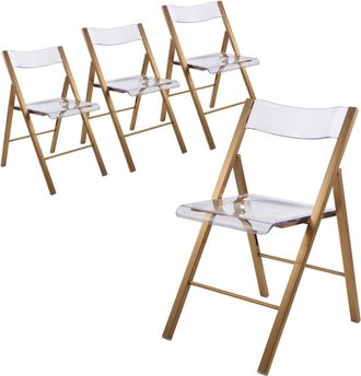 Leisure Mod Folding Chair in Brushed Gold Finish with Stainless Steel Frame for Kitchen (Set of 4)