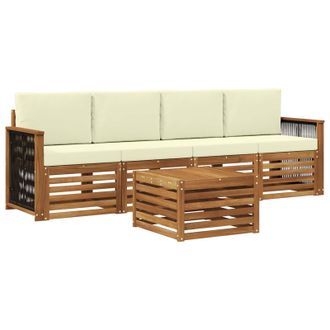 vidaXL Conjunto De Sof&aacute;s De Exterior Con Coj&iacute;n 5 Pcs Natural Y Crema Vidaxl