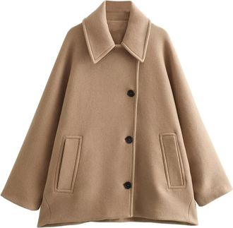 Generic Womens Loose Lapel One-Piece Sleeve Long Windbreaker Jacket Casual And Chic Jacket With Pockets Khaki S