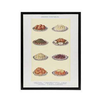 Artery8 Vegetable Side Dishes Kitchen Decor Mrs Beeton Framed Canvas Wall Art in White | Size: W24 x H32