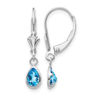 Diamond2Deal 14k White Gold 6x4mm Blue Topaz/December Earrings