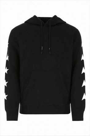 Golden Goose Cropped Black Hoodie With Star Graphics And Kangaroo Pocket