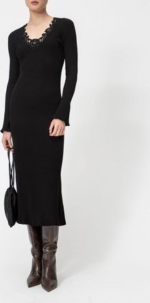 Twinset Slim Fit Knit Midi Sheath Dress with Lace Inserts