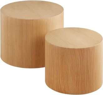 TecTake Set de 2 mesas auxiliares redondas de MDF y resistentes, roble claro