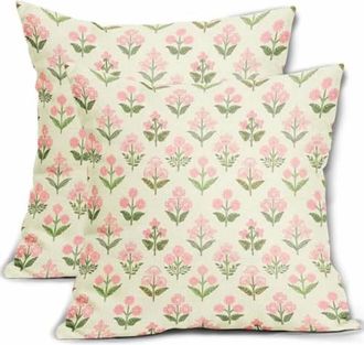 OEM Fundas De Almohada Estampadas En Rosa Y Verde, De 45 X 45 Cm, Juego De Dos Piezas, Fundas De Coj&iacute;n De Lino Con Estampado Floral Bohemio Vintage, Adecu