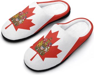 Generic Coat of Arms of Canada Canadian Flag Slippers Men Winter Warm Cotton Anti-Slip Indoor Slip-Ons House Shoes