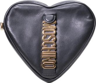 Moschino Metallic Letters Heart Bag - Dames - Clutches - Zwart - ONE Size - Leer - Tassen