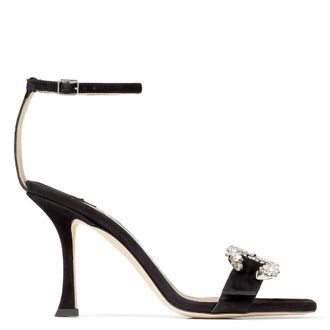 Jimmy Choo London Marsai 90 Suede Crystal-Buckle Sandals