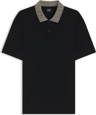 BOSS Pima-cotton polo shirt with patterned collar