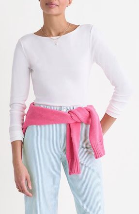 Vineyard Vines Boat Neck Stretch Cotton Top in White Cap at Nordstrom, Size X-Large