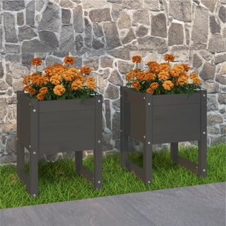 vidaXL Vidaxl - Jardinera 2 Unidades Madera Maciza De Pino Gris 40x40x52,5 Cm