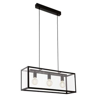 Loops Hanging Ceiling Pendant Light Black Glass Box 3x 60W E27 Kitchen Island Lamp