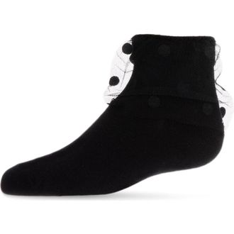 MeMoi Flocked Dot Tulle Anklet in Black at Nordstrom, Size 6-12M